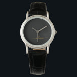 Black Gold Modern Script Girly Monogram Name Watch<br><div class="desc">Black and Gold Simple Script Monogram Name Watch. This makes the perfect graduation,  birthday,  wedding,  bridal shower,  anniversary,  baby shower or bachelorette party gift for someone that loves glam luxury and chic styles.</div>