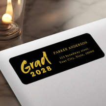 Black Gold Modern Script Graduation Return Address