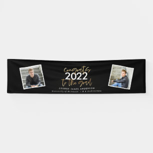 Black + gold modern script multi photo graduation  banner