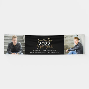 Black + gold modern script multi photo graduation  banner