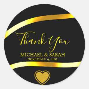 Black Gold Modern Simple 25th Wedding Anniversary Classic Round Sticker