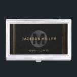 Black & gold modern simple personalised monogram business card holder<br><div class="desc">Modern minimalist monogram and name with thin lines in black and faux gold colour,  custom it with your own text,  clean and simple,  great custom your own professional business card case.</div>