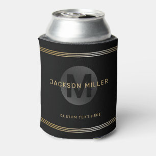 Black & gold modern simple personalised monogram c can cooler