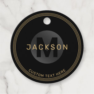 Black & gold modern simple personalised monogram f favour tags