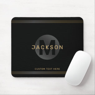 Black & gold modern simple personalised monogram mouse mat