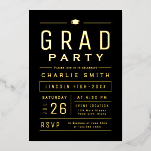 Black & Gold Modern Simple Typography Grad Party