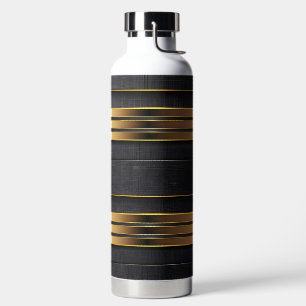 BLACK & GOLD MODERN STRIPED LOOK PATTERN WATER BOTTLE
