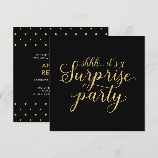 Black & Gold | Modern Surprise Retirement Party Invitation (Front/Back)