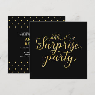 Black & Gold   Modern Surprise Retirement Party Invitation