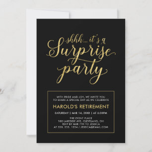 Black & Gold   Modern Surprise Retirement Party Invitation