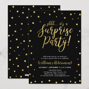 Black & Gold   Modern Surprise Retirement Party Invitation