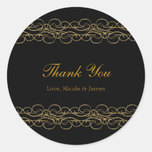 Black & Gold Modern Swirl Elegant Classic Round Sticker