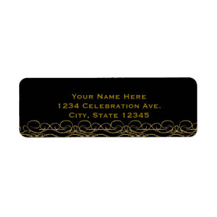 Black & Gold Modern Swirl Elegant Invitation