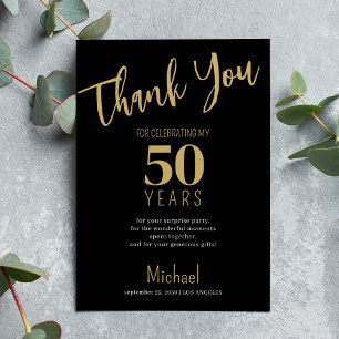 Black gold modern typography milestone birthday  thank you card