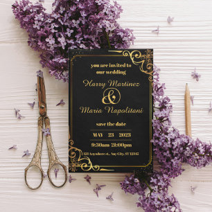 Black Gold Modern Wedding Invitation