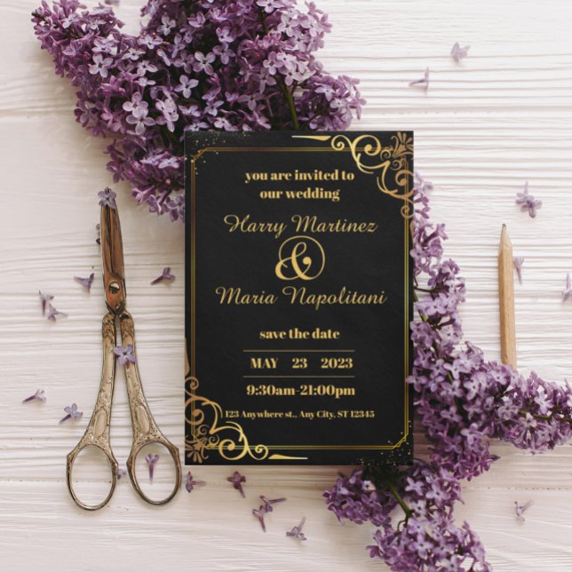 Black Gold Modern Wedding Invitation (Creator Uploaded)