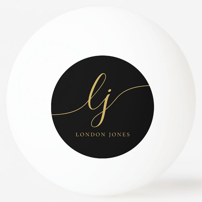 Black Gold Monogram and Name Personalised Ping Pong Ball (Creator Uploaded)