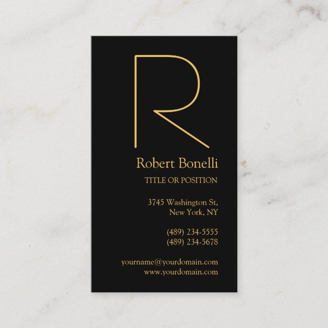 Black Gold Monogram Business Card (Front)