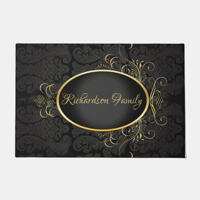 Black gold Monogram Classy Royal Style Door Mat (Front)