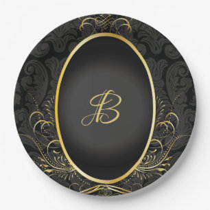 Black gold Monogram Classy Royal Style Plate