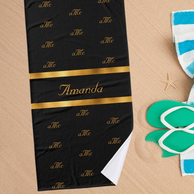 Black gold monogram couple initials pattern name bath towel (Creator Uploaded)