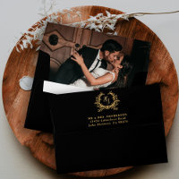 Black Gold Monogram Crest Wedding Photo