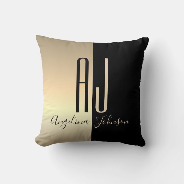Black Gold Monogram Cushion (Front)
