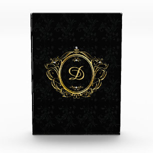 Black gold Monogram damask Photo Block