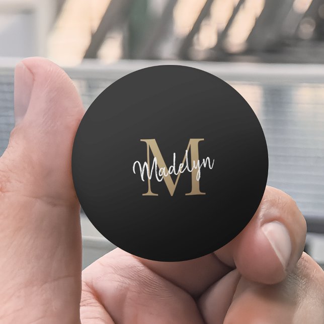 Black Gold Monogram Elegant Feminine Girly Script Ping Pong Ball (Creator Uploaded)
