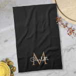 Black Gold Monogram Elegant Girly Script Tea Towel<br><div class="desc">Chic black and gold monogram kitchen towel. You can personalise the name,  monogram and customise the font and colours to create your own unique design. Designed by Thisisnotme©</div>