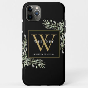 Black Gold Monogram Elegant Modern Greenery iPhone 11 Pro Max Case