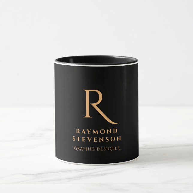 Black Gold Monogram Elegant Stylish Name Mug (Center)