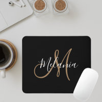 Black Gold Monogram Elegant Stylish Script Name