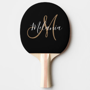 Black Gold Monogram Elegant Stylish Script Ping Ping Pong Paddle