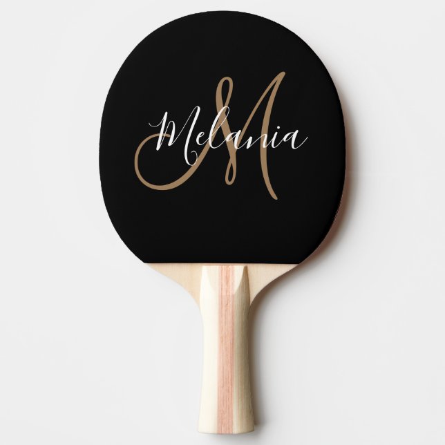  Black Gold Monogram Elegant Stylish Script Ping  Ping Pong Paddle (Front)