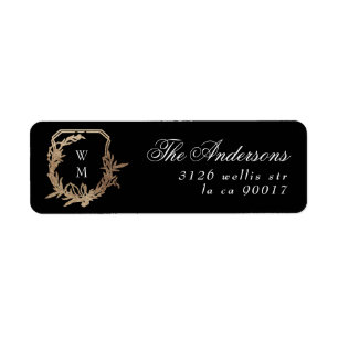 black gold monogram envelope return address