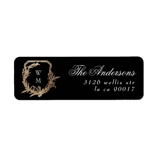 black gold monogram envelope return address (Front)