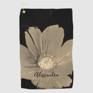 Black Gold Monogram Floral Watercolor Wildflower  Golf Towel