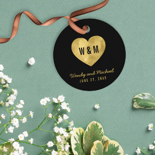 Black & Gold Monogram Heart Wedding Favour Tags