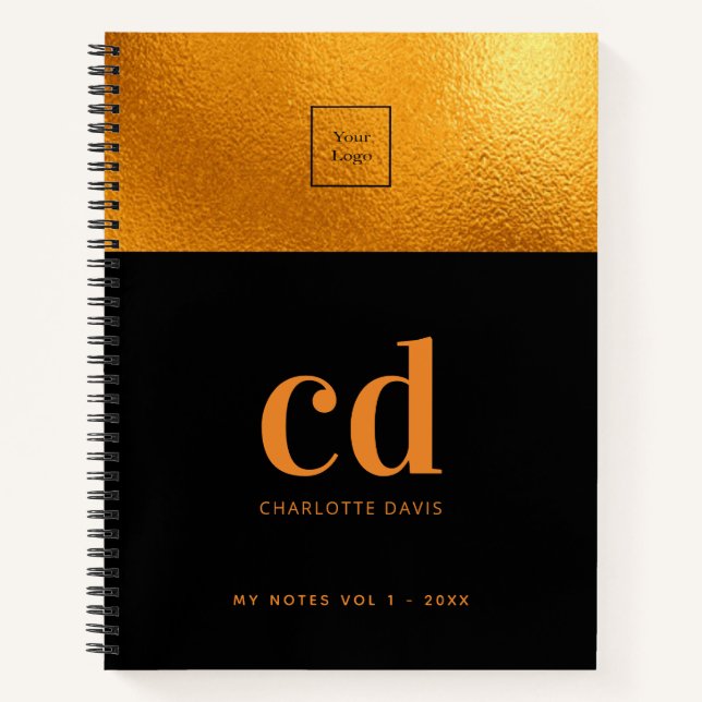 Black gold monogram initial business logo notebook (Front)
