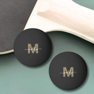 Black Gold Monogram Initial Name Ping Pong Ball