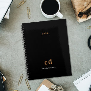 Black gold monogram initials 2022 planner