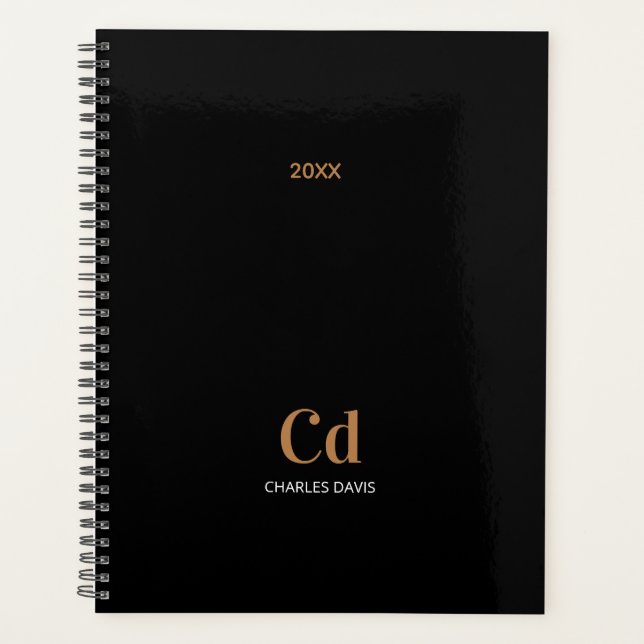 Black gold monogram initials 2025 planner (Front)