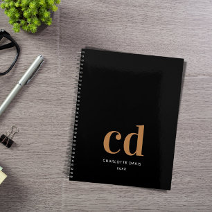 Black gold monogram initials elegant 2024 planner