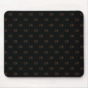 Black gold monogram initials elegant minimalist mouse mat