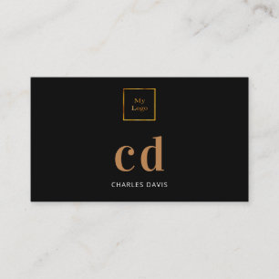 Black gold monogram initials logo business card