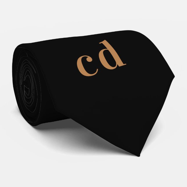 Black gold monogram initials minimalist tie (Rolled)
