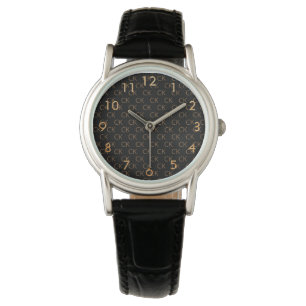 Black gold monogram initials minimalist woman watch