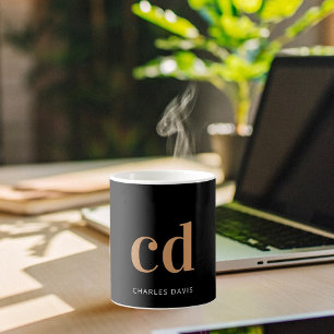 Black gold monogram initials modern coffee mug