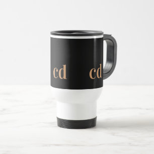 Black gold monogram initials modern custom travel mug